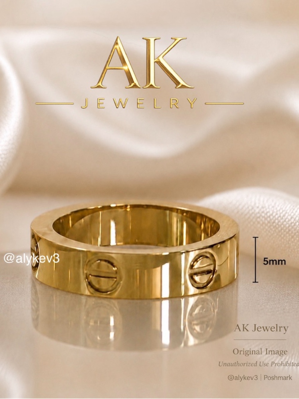 💎Luxury 5mm 18K Gold-Plated Screw Motif Band Ring Over Titanium | AK Jewelry